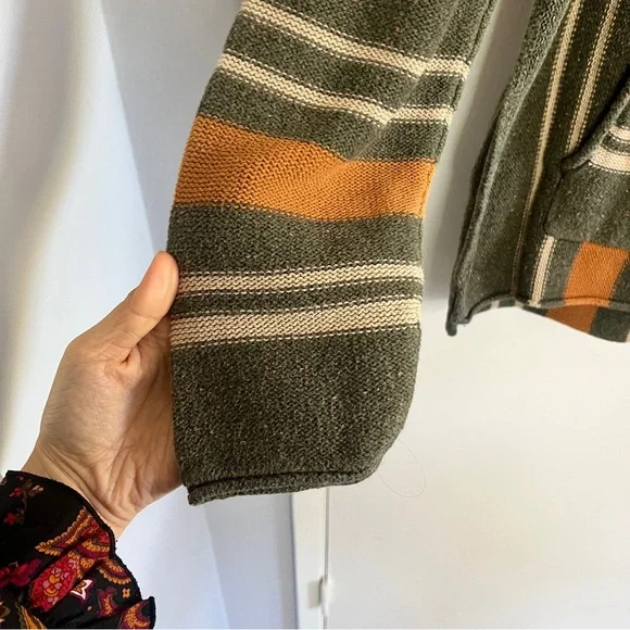 Lucky Brand Green Striped Textured Weave Baja Hooded Relaxed Beach Sweater - Picture 2 of 8